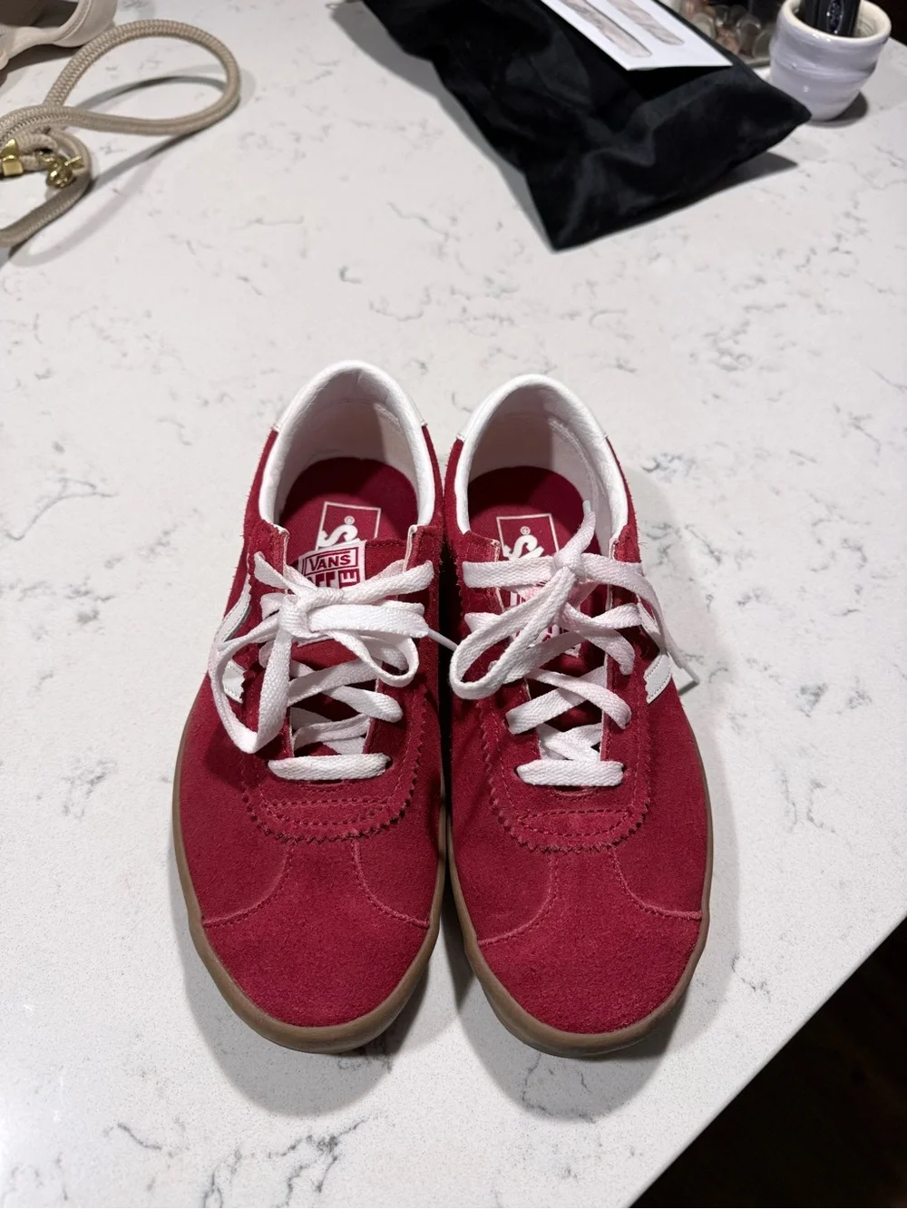 Vans Women's Suede Lace-Up Sneakers in Wine with White Stripe